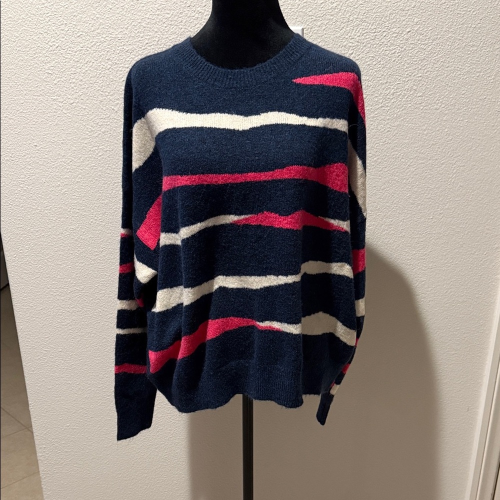 Sundry Navy, Pink, and White Striped Sweater